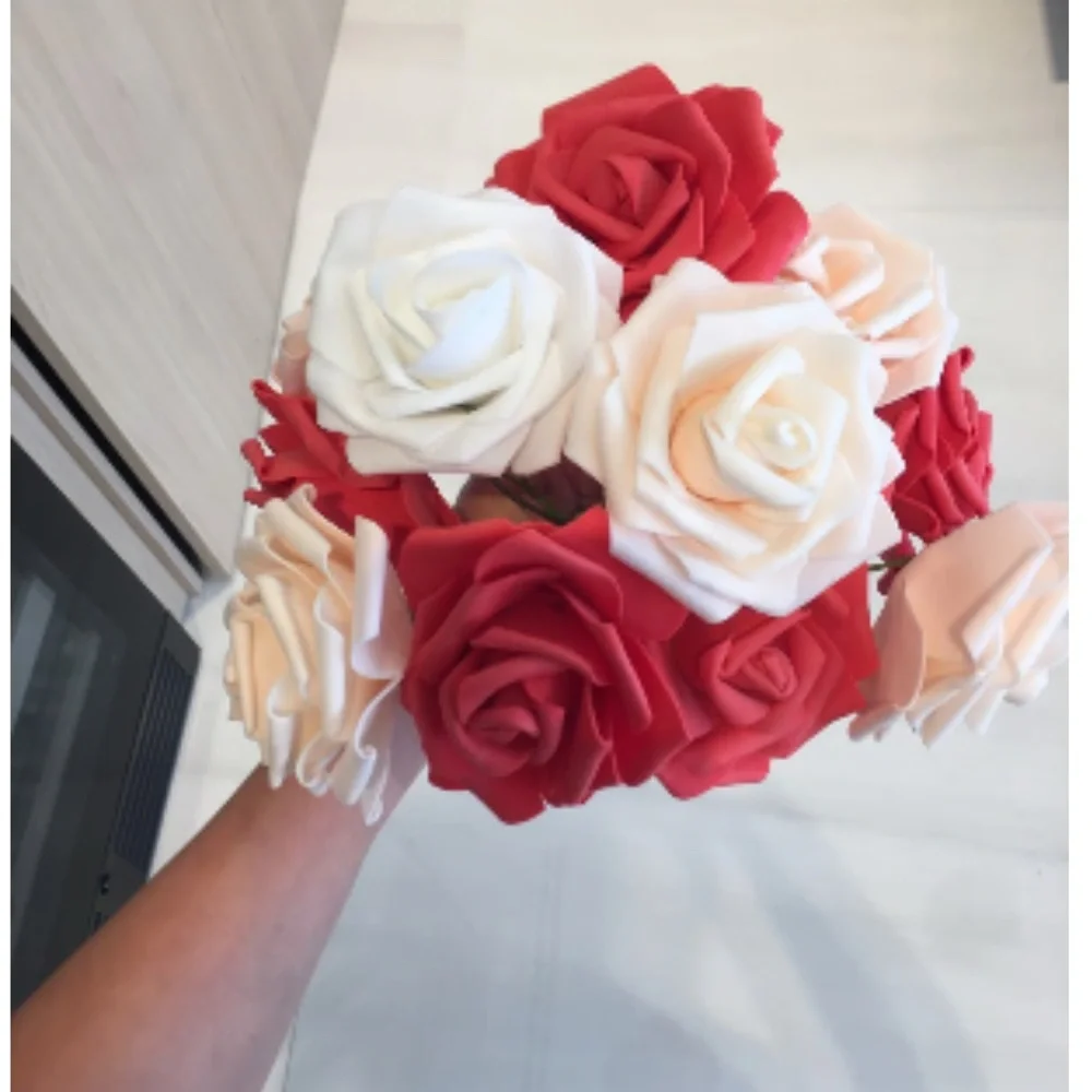 Faux Rose Bouquet - Red, White & Blush